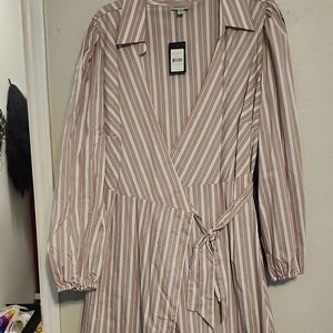 Avenue Asymmetrical Striped Dress - Brown and White